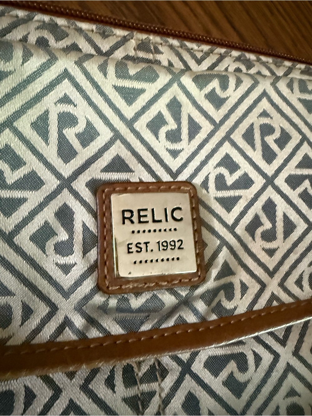 Relic Women's Light Blue Patterned Tote with Tan Trim